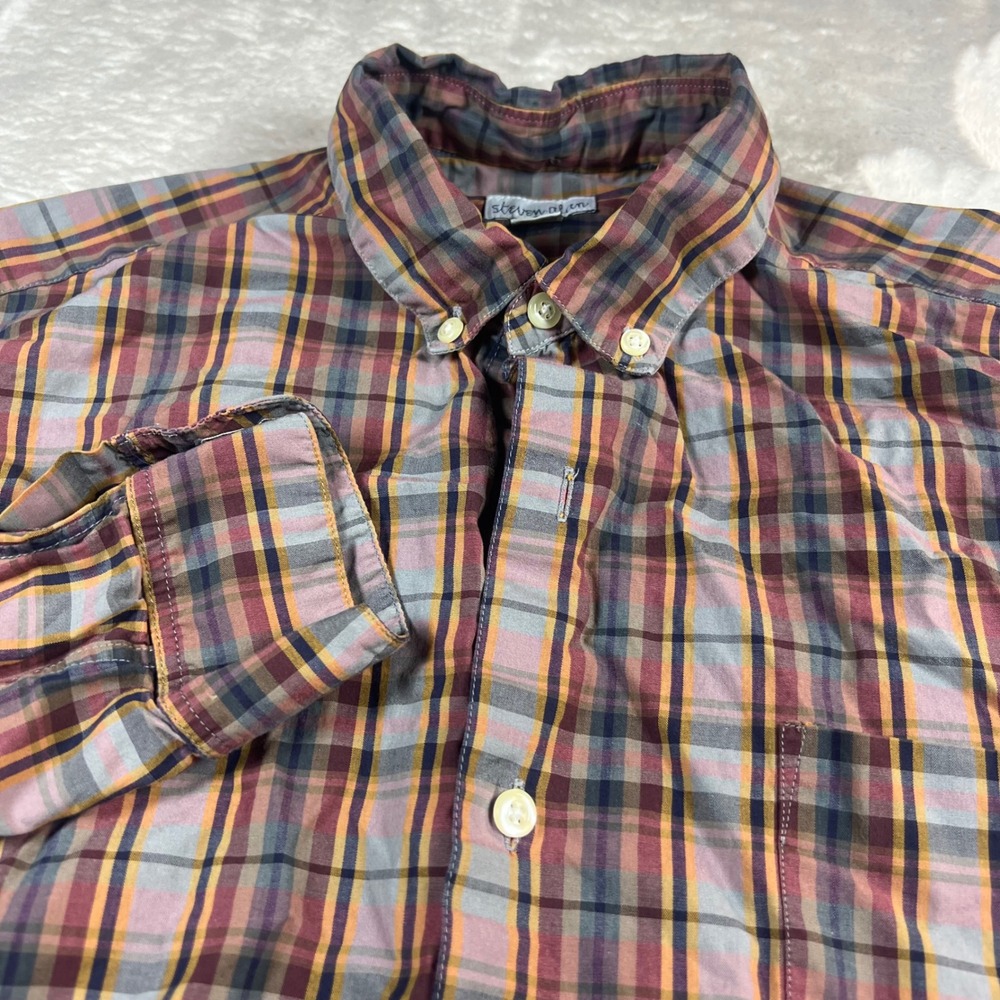 Steven Alan Men's Small Button Down Shirt Multi-Color Plaid Made in USA Cotton